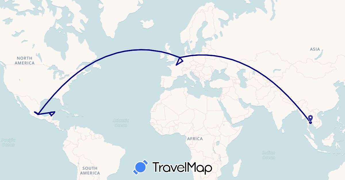 TravelMap itinerary: driving in Germany, France, Mexico, Netherlands, Thailand (Asia, Europe, North America)